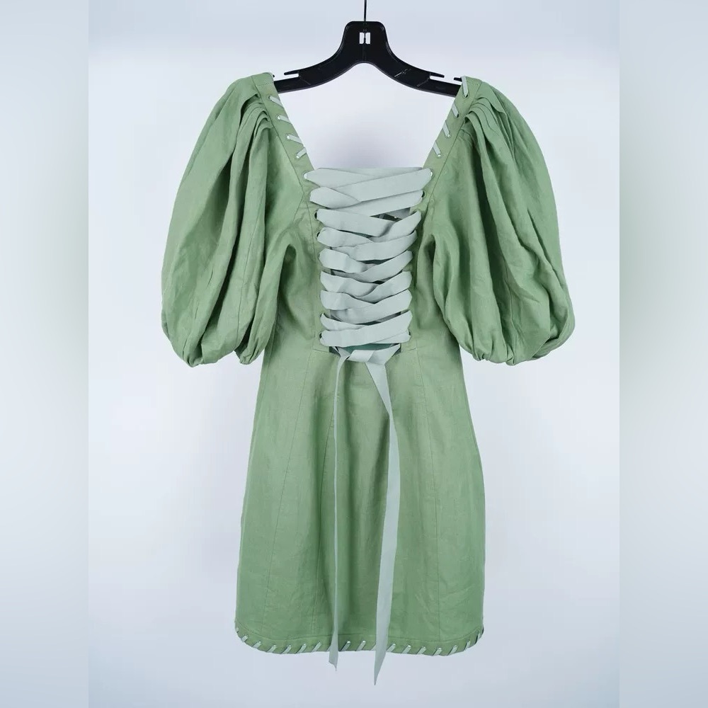 Zimmermann Olive Green Corset Back Tie 100% Linen Mini Dress Size 0 NWOT - Picture 4 of 10